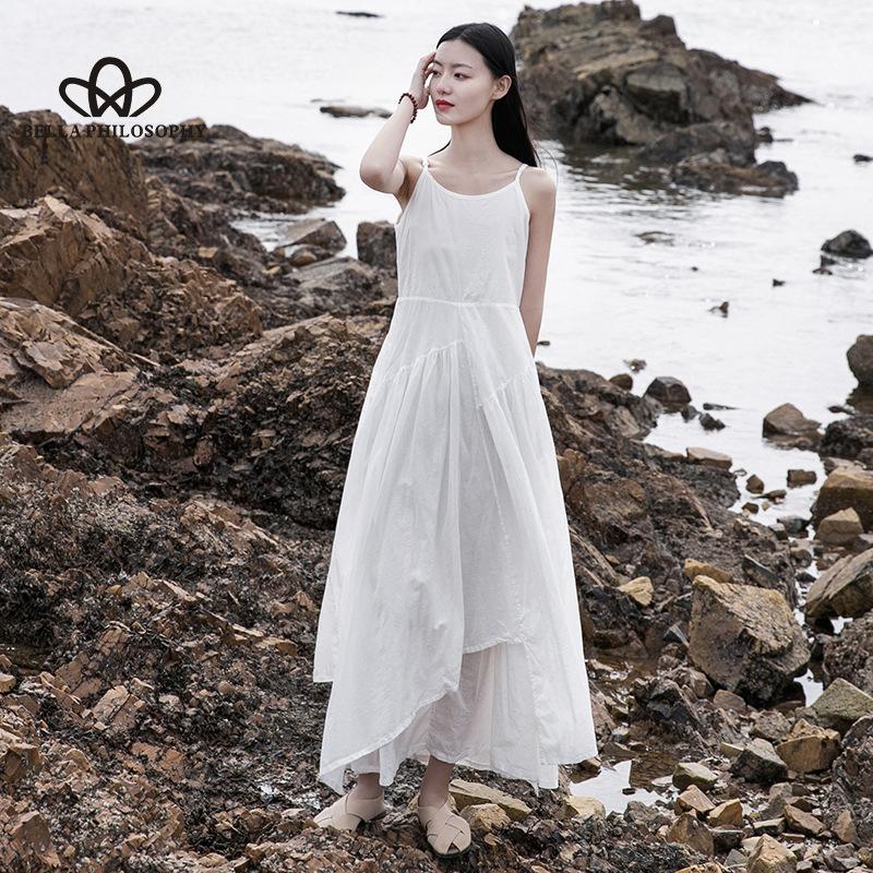 Spring And Summer New Cotton And Linen Women's Art Irregular Long Fairy Big Swing Suspender Dress