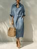 European and American summer new shirt lapel linen one-row button dress solid color casual commuter