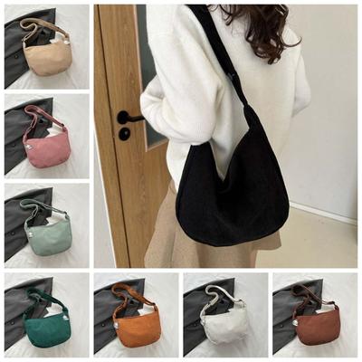 Cotton Cloth Solid Color Shoulder Bag Korean Style Handbag with Pendant  Girls