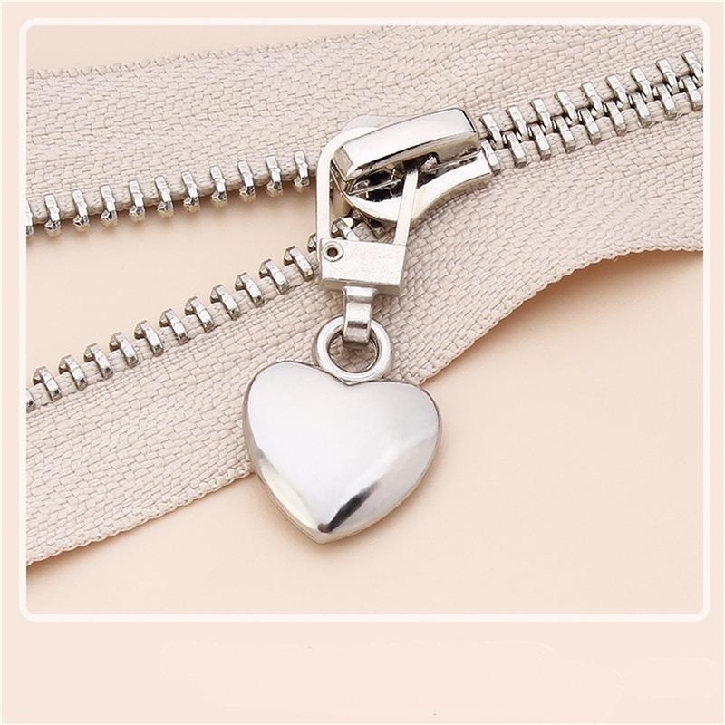5PCS Sewing Zippers Puller Head Heart Shape Detachable Metal Zipper Slider Repair Kits for Bags Backpack Coat Zipper Pull Tab