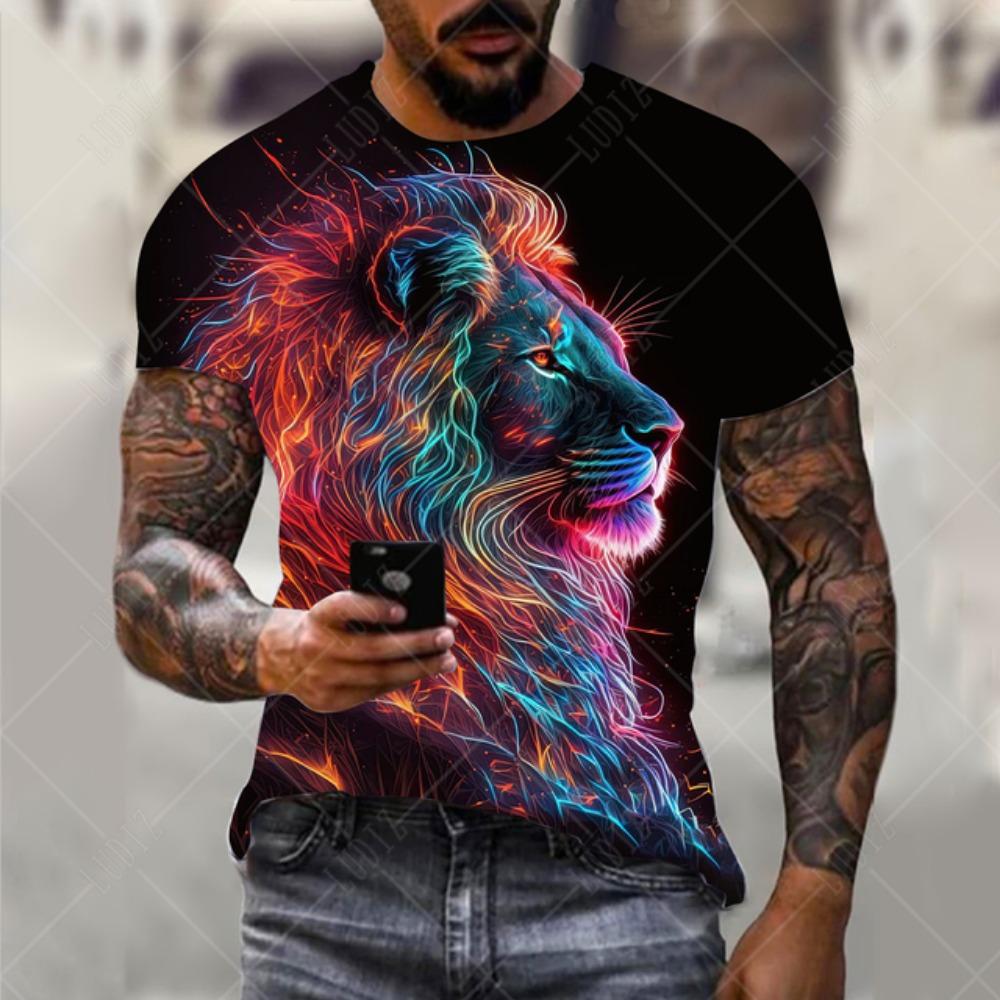 Men's Lion T-shirt Fashion 3d Printed T Shirt Animal Pattern Short-sleeved Oversized Streetwear Tees Summer Casual Men's Tops