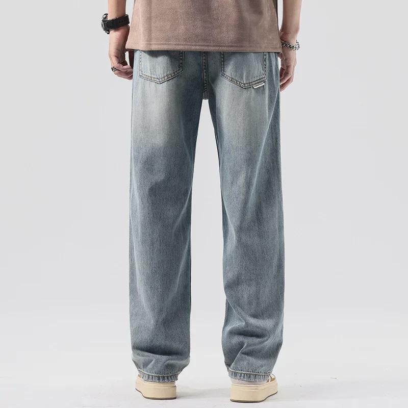 Men's Elastic Loose Straight Wide-Leg Jeans - Large Size Casual Spring/Summer Trendy Pants
