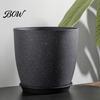 Gray Garden Pots for Patio Modern Plant Pot with Saucer, Flower Weather Resistant Planters Drainage Holes, Stone-Look Planter Indoor Outdoor