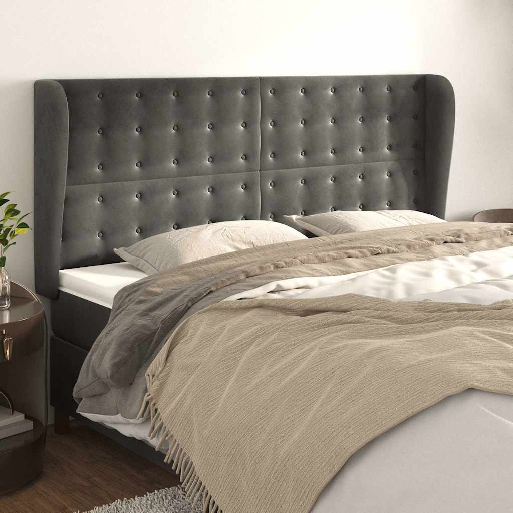 vidaXL Kopfteil mit Ohren Dunkelgrau 163x23x118/128 cm Samt