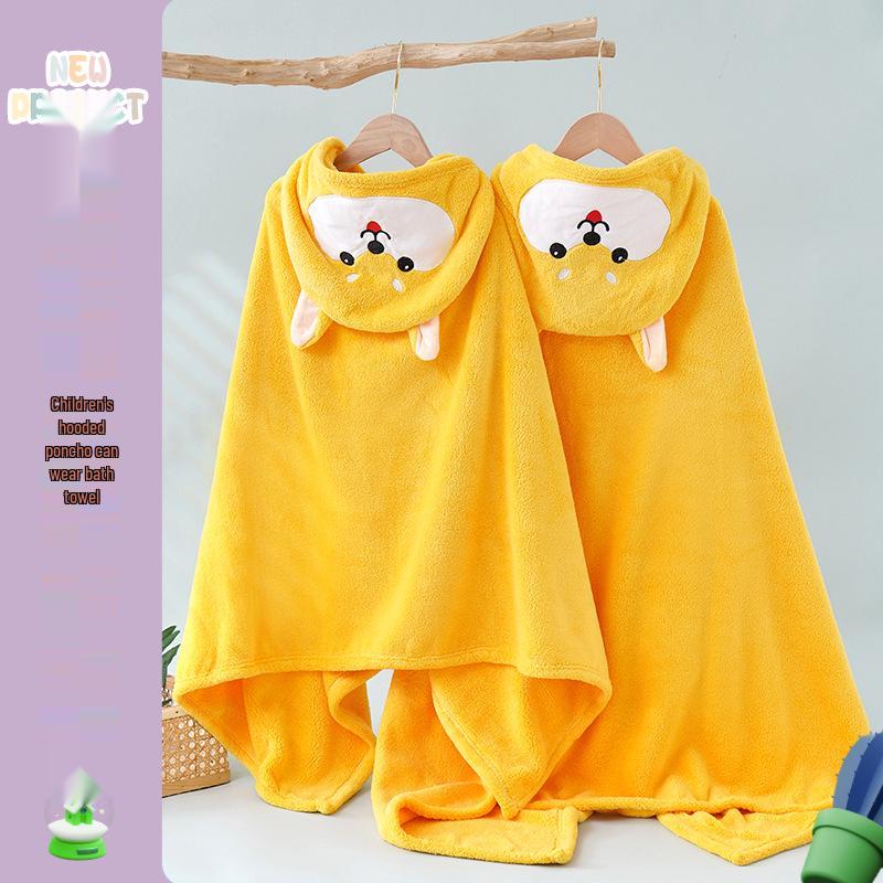 Children's Hooded Bathrobe - Coral Fleece Cartoon Design for Infants and Toddlers
