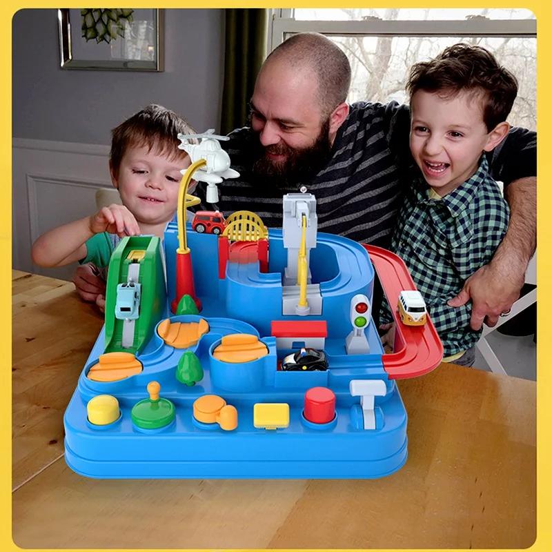 Racing Rail Car Toys Children's Car Break Through The Big Adventure Toy Parking Lot Sliding Track Kids Boy Building Block