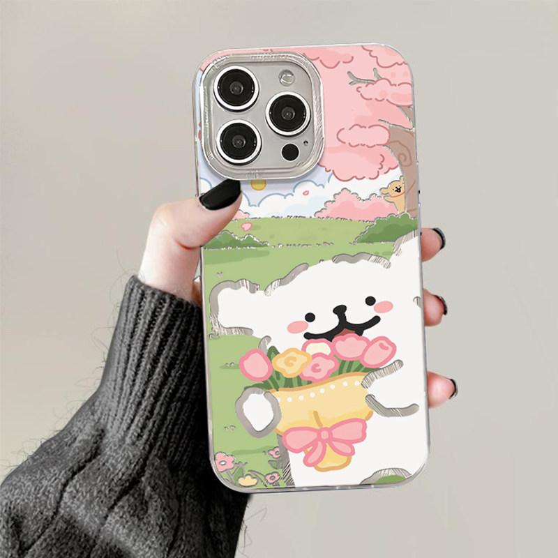 

White Dog Flowers iPhone 17 Pro Max Case - Cartoon Style 11 to 16 Pro Max iPhone 6