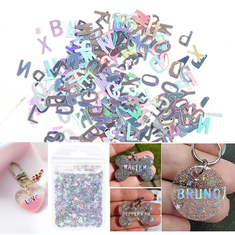 Holographic Glitter English Alphabet Flakes For Epoxy Resin Filling Laser Letter