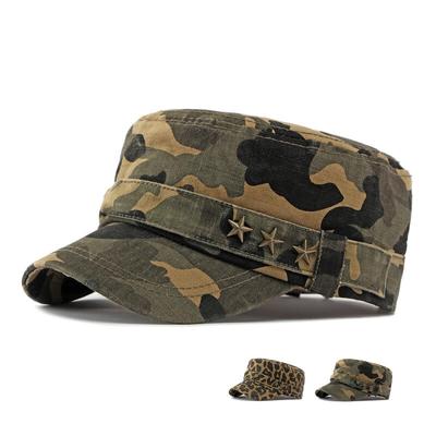 Flat Top Cap with Metal Stars Cadet Army Hat for Men Women Outdoor
