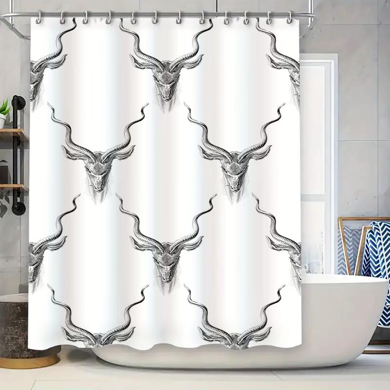 

Stylish Modern White Shower Curtain with Antelope Head Print Perfect for Bathroom Decor 90x180cm