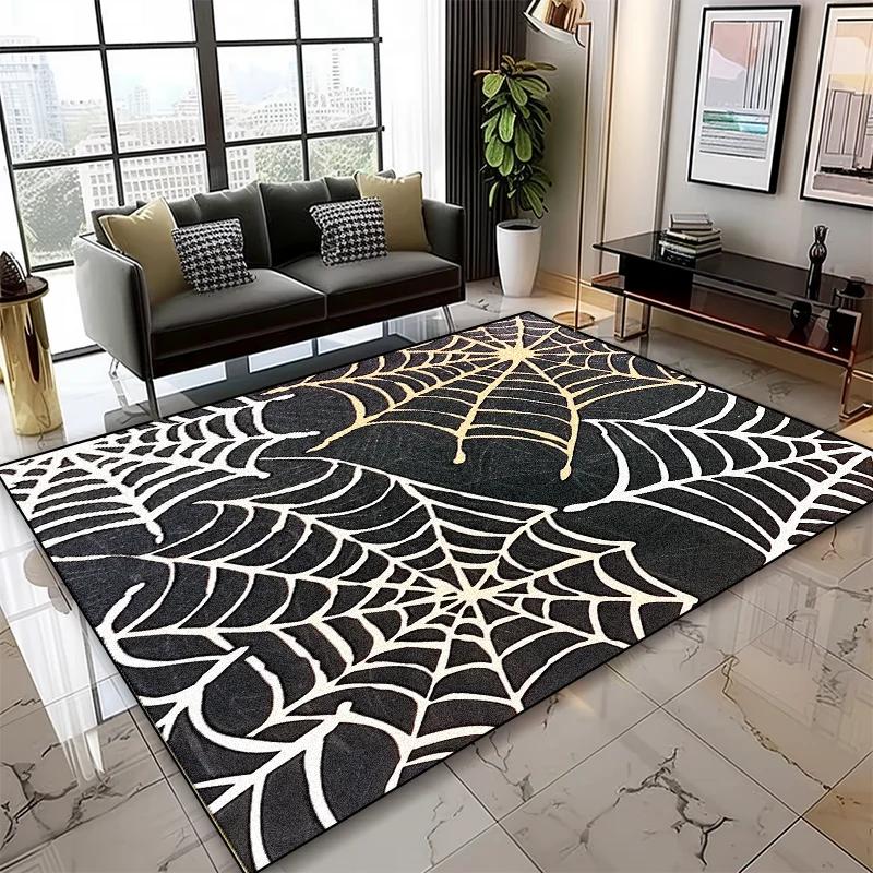 Abstract Web Area Rug – Artistic Spider Design Living Room Carpet, Non-Slip Oversized Gaming Room Floor Mat for Bedroom