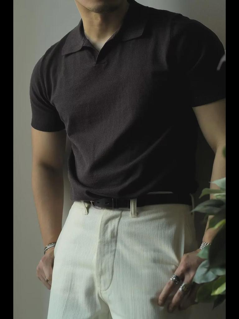 Men's Trendy Korean-Style Solid Color Knitted Polo Shirt