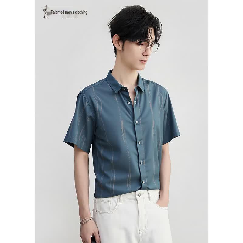 TRIES Men s Modal-Silk Blend Short-Sleeve Casual Shirt M