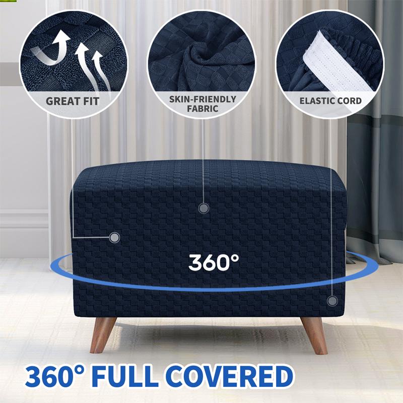 Square Elastic Ottoman Stool Cover Slipcover Jacquard Footstool Sofa Slipcover Furniture Protector Covers Footrest Chair Covers