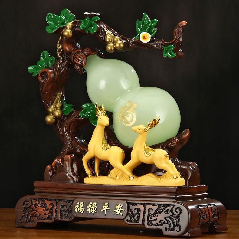 Fengshui Chinese Style Glaze Lucky and Safe Gourd Ornaments Sika Deer Living Room Wine Cabinet Foyer Decoration