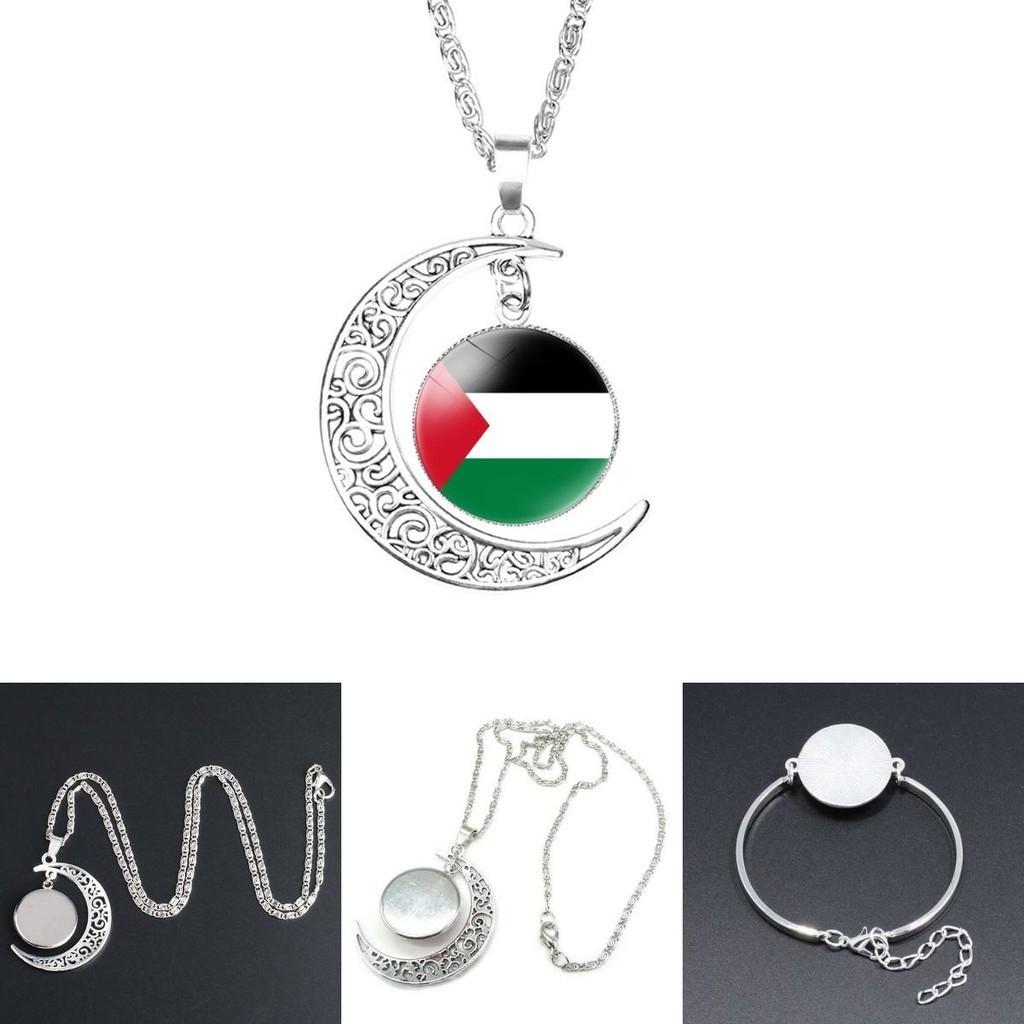 Palästinensische Flagge Design Zeit Edelstein Mond Anhänger Halskette Einzigartige Halskette