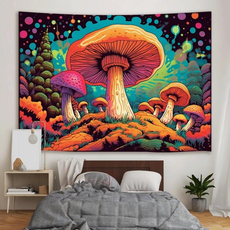 Neon Mushroom psychedelic Fluorescent Tapestry Fantasy Polyester Wall Hanging Bedroom and Living Room Decoration