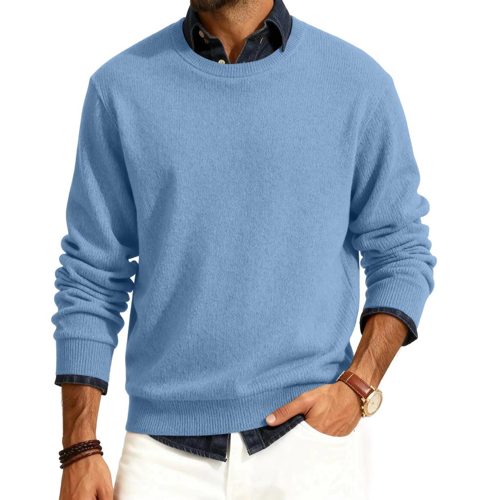Men's Round Neck Long Sleeve Ribbed Knit Pullover