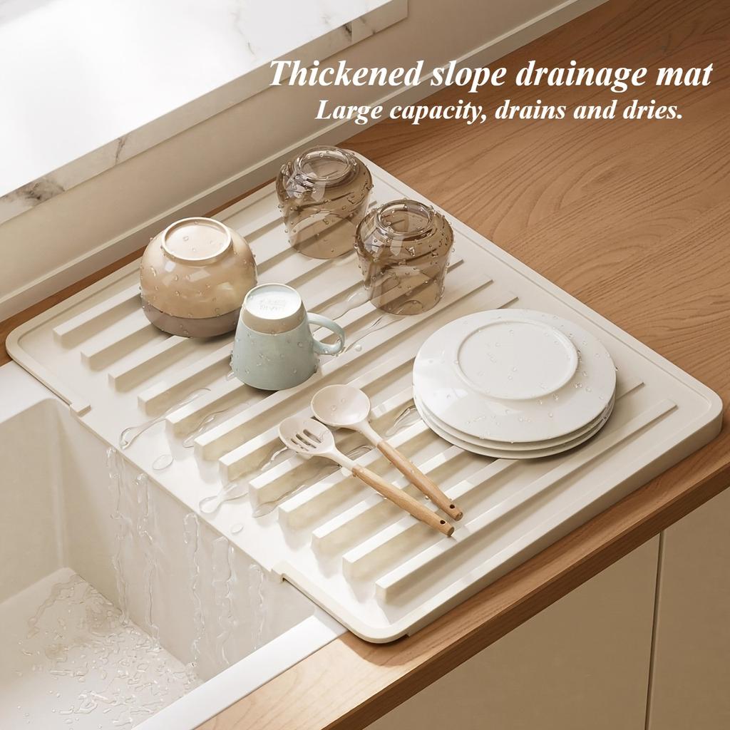 Thickened Silicone Kitchen Drain Mat | Non-Slip Heat-Resistant Waterproof Sink Countertop Draining Pad with Drainage Channels
