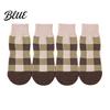 Durable Cotton Socks for Dogs 4Pcs Plaid Dog Socks Anti-Slip Pet Paw Covers with Adjustable Pattern Straps Breathable Ribbed Protectors Indoor
