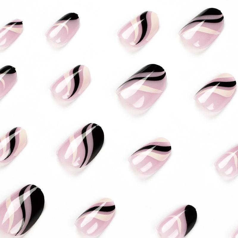 Wear armor, French simple black and white wavy lines Wear armor, short nail art Wear nail press on nails