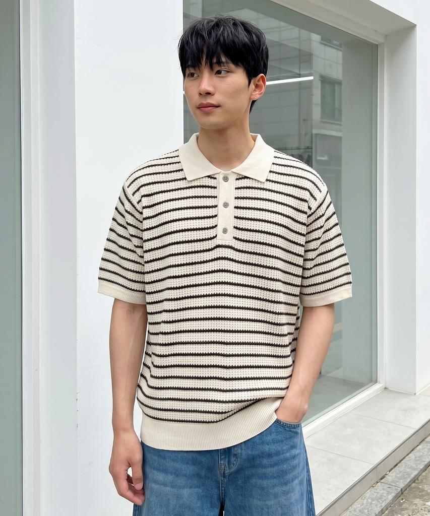 UNDEROFF Oversized Striped Collar Knit In Ivory