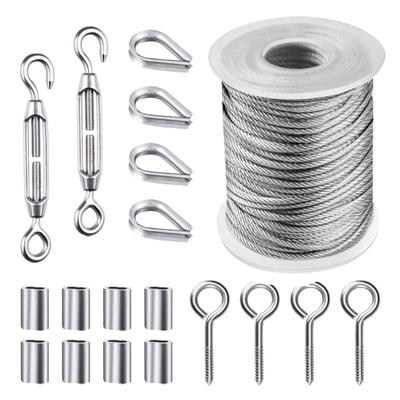 Stainless Steel Rope Outdoor Lights Hanging Kit Include 304 Stainless Steel Cable Rope Lag Screw Eye Screw Wire
