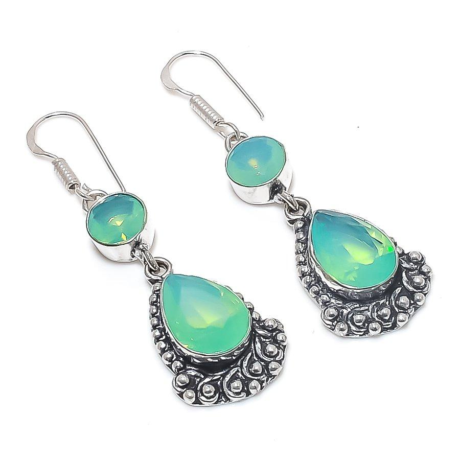 Natural Fire Opal Gemstone Handmade 925 Sterling Silver Earring 2.17" u5Q04