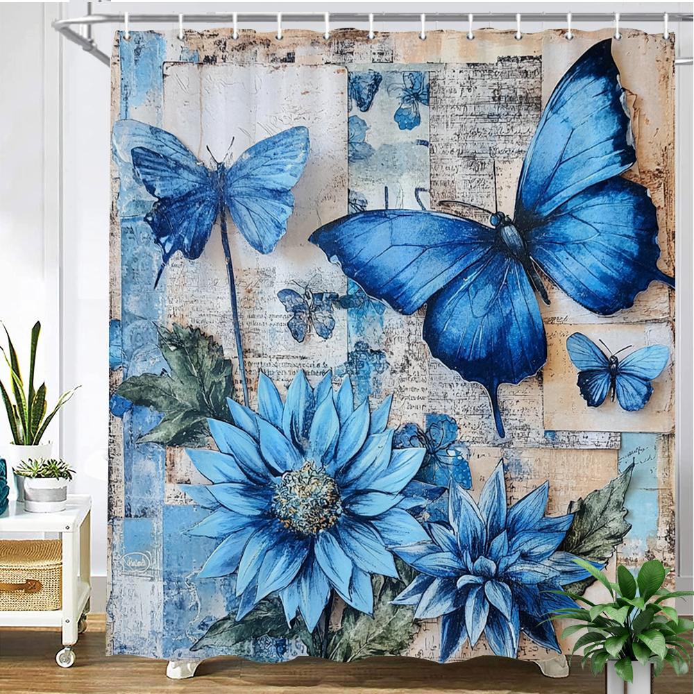 

Watercolor Red Roses Flowers And Butterflies Shower Curtain Bath Curtain Printing Bathroom Curtains For Home Decoration Curtain W60H190(CM)-1 Pcs