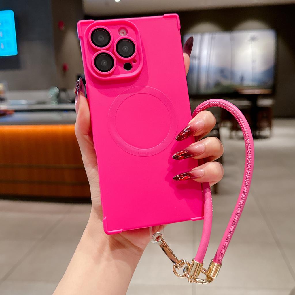 Oil injection right angle anti-drop magnetic mobile phone case is suitable for Apple 16PRO advanced sense 15 fine hole protective cover lanyard