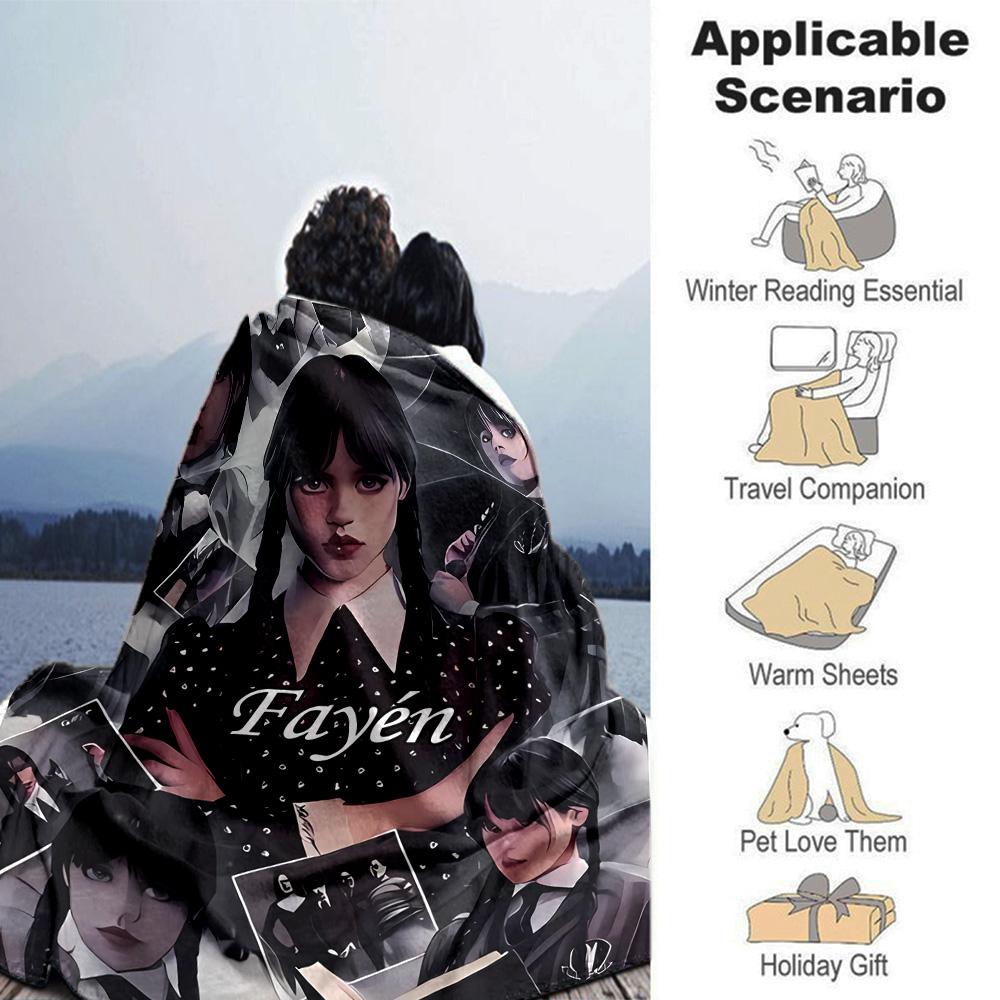 Customiz Name Personality Wednesday Addams Blanket Soft &Warm Sofa Office Bed Travel Lunch Break Blanket, Gift Suitable All Seasons