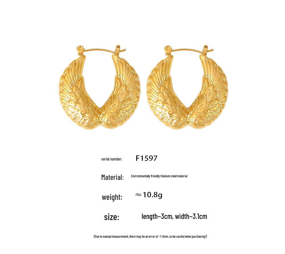 Geometrische Flügel-Ohrringe mit 18 Karat Vergoldung aus Titanstahl - Europäisch/Amerikanisches Retro-Design