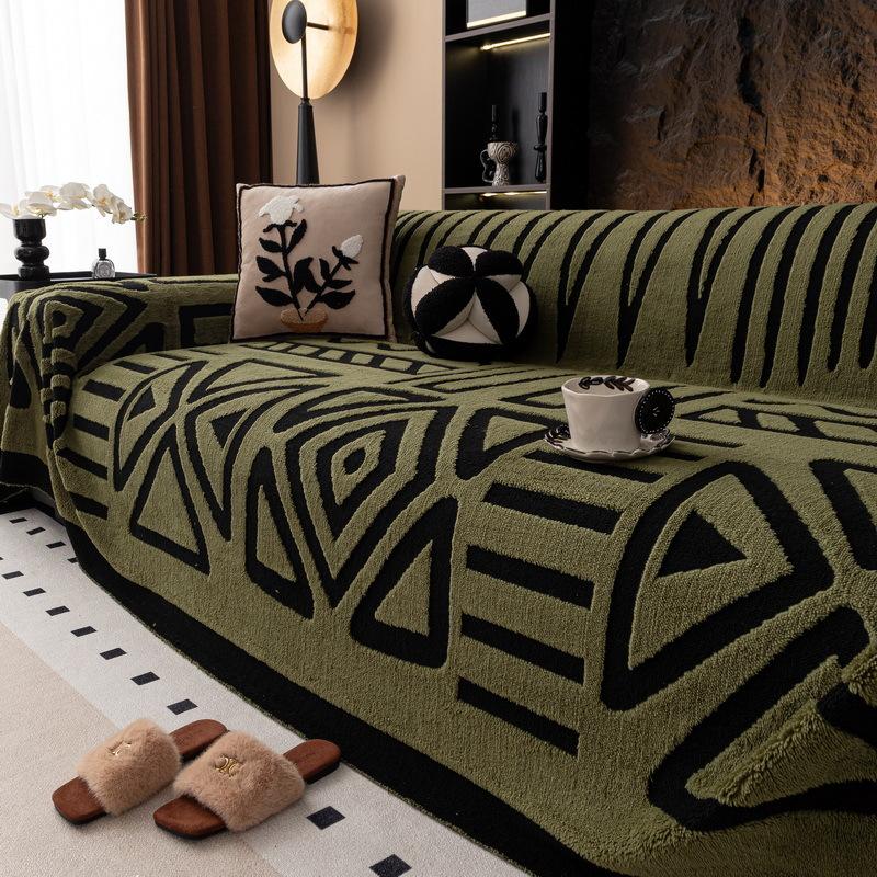 1pc Plush Sofa Cover - Modern Black & White Geometric Pattern,it for 1/2/3/4-Seater & Sectional Sofas - Luxury Living Room Decor