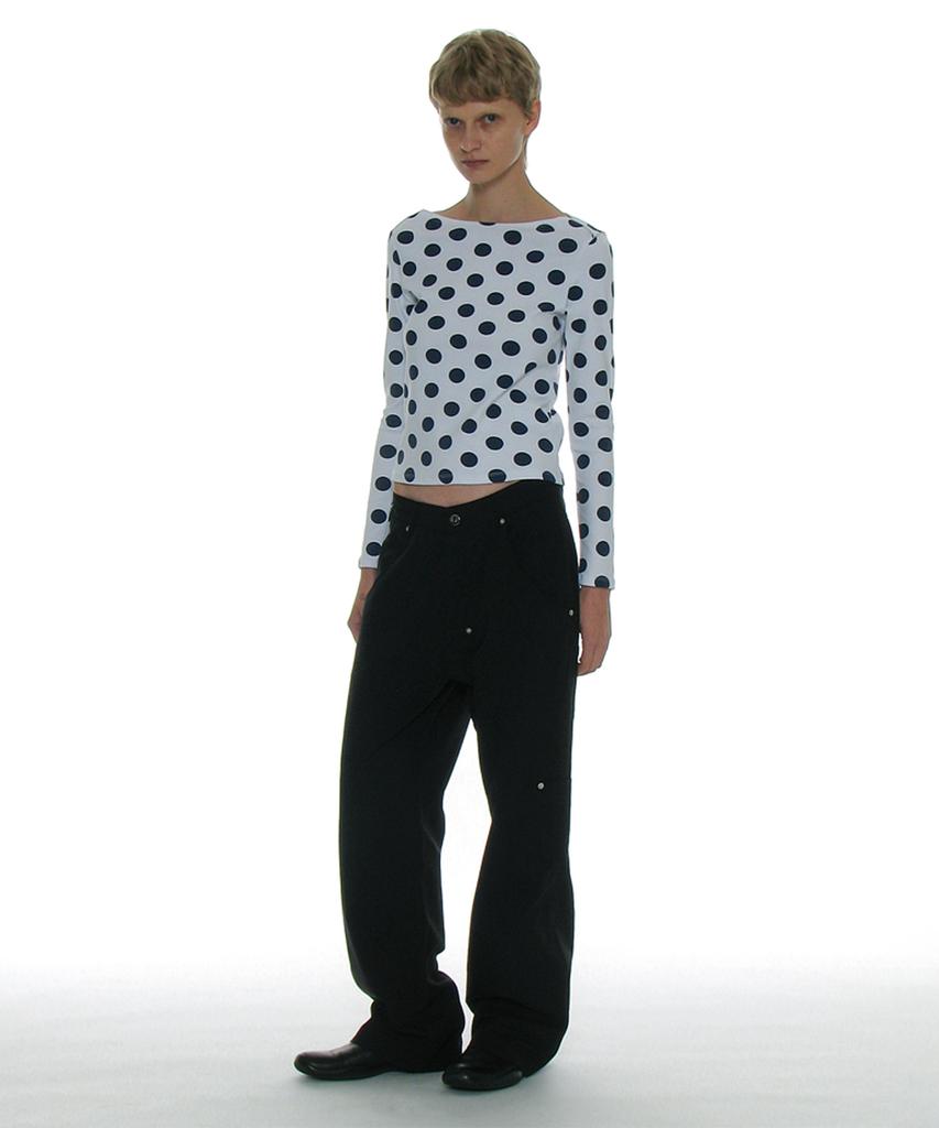 PARTIMENTO WOMEN Dot All-Over Printed Long Sleeve Tee_White