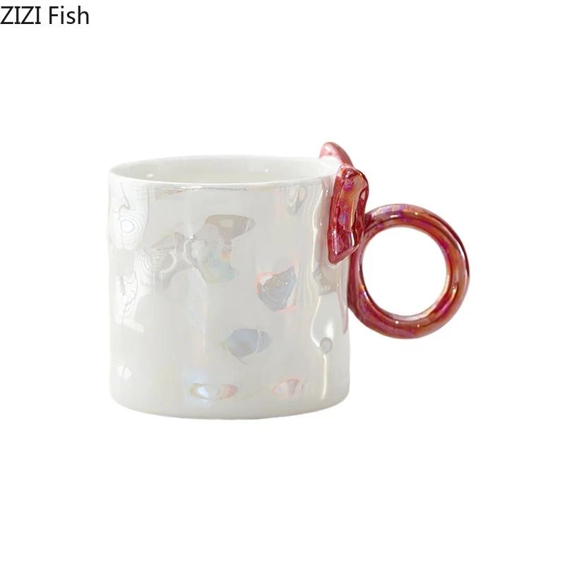 Pearl Color Glazed Porcelain Cup Lovely Bowknot Decor Coffee Mug Dining Table Milk Mugs Afternoon Tea Teacup Fruits Juice Cup