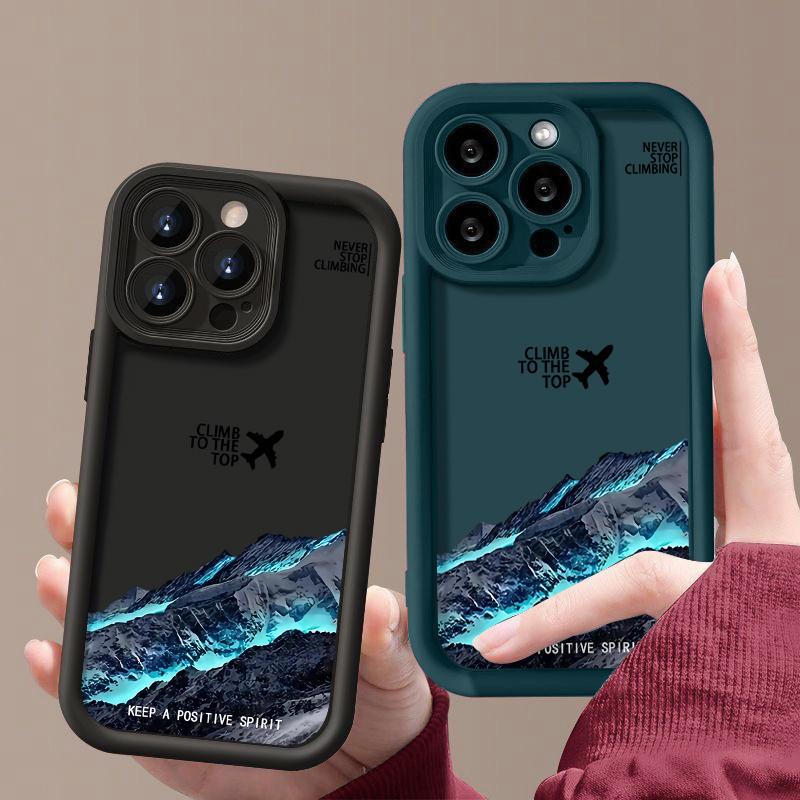 Custodia Antiurto con Motivo Montagna Aereo Per iPhone 16 Pro Max 15 Plus 14 Pro 13 12 11 XS XR 8 7 TPU Morbido Opaco Silicone Cover Guscio