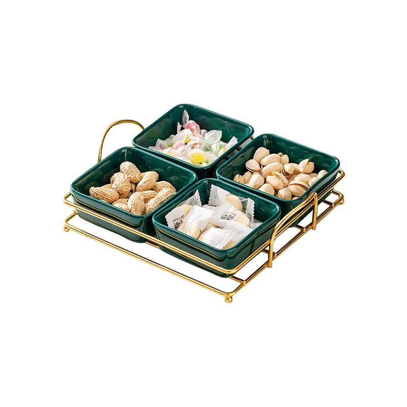 Light Luxury Ceramic Divided Snack Plate with Stand