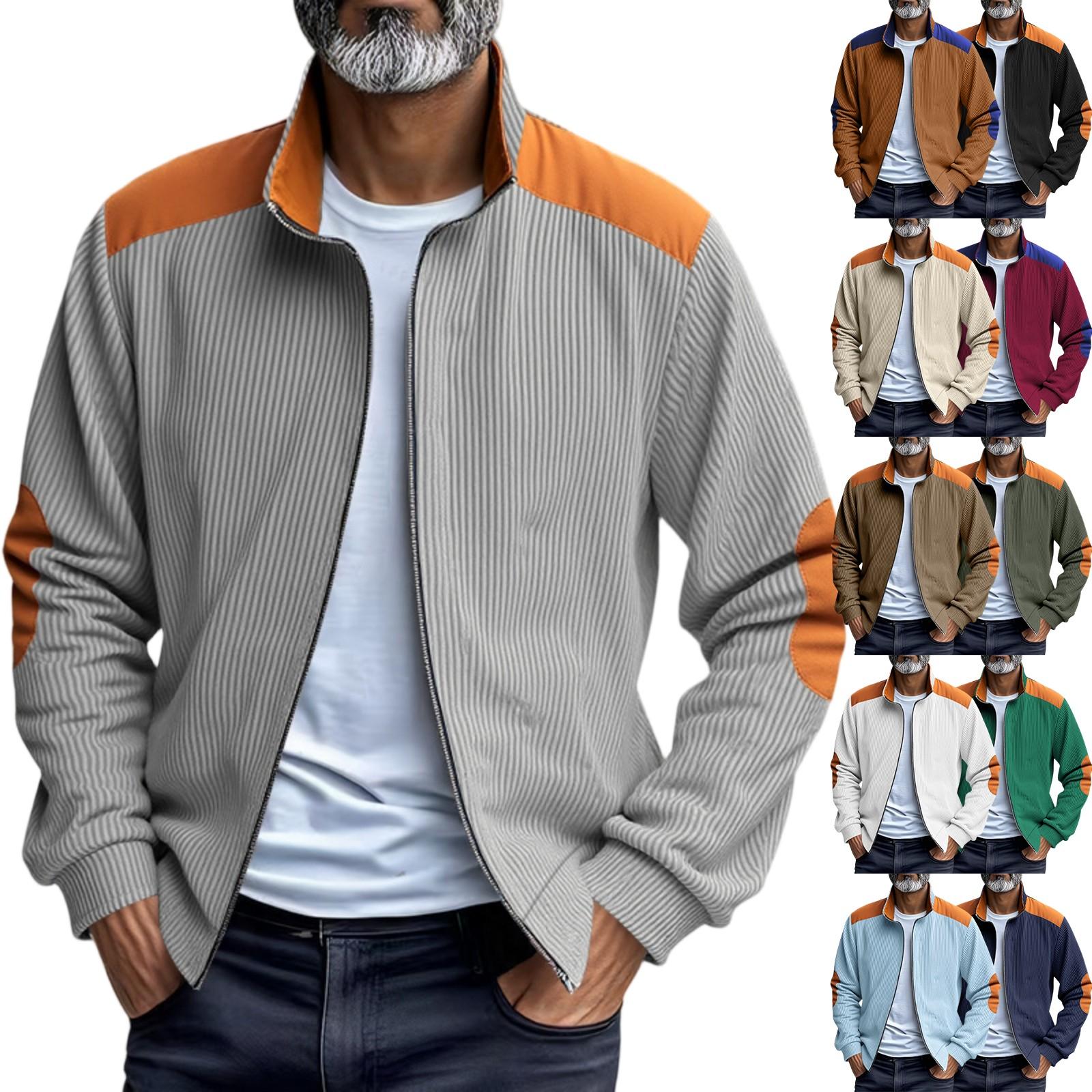 

Men s Vintage Corduroy Casual Jacket - Stand Collar Zippered Colorblock Loose-Fit Baseball Jacket L армія зелений колір