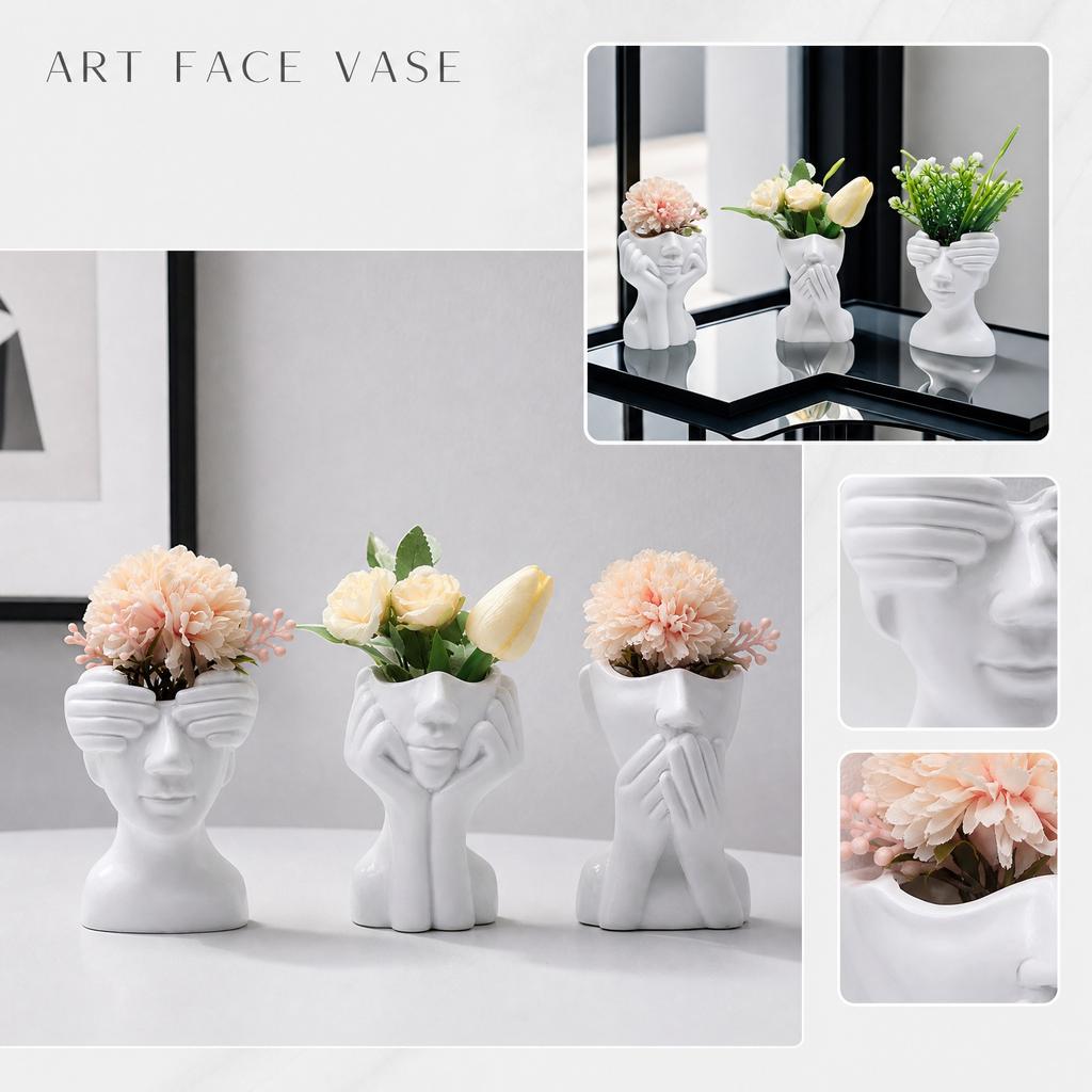 Resin Face Shaped Vase Modern Minimalist Sculpture Flower Pot Decorative Home Ornament for Indoor Use Tabletop Display