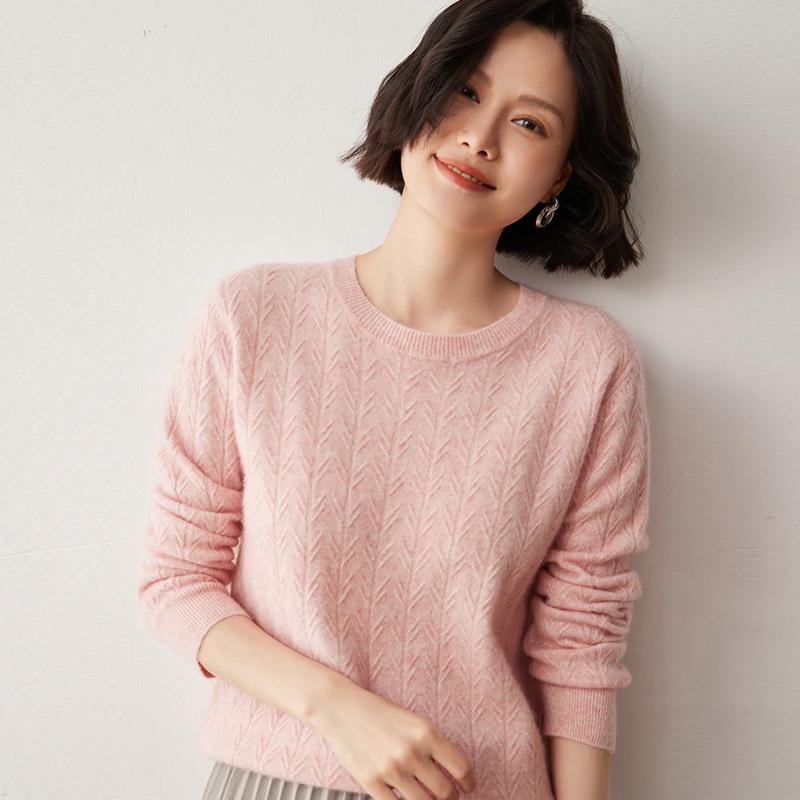 Women's Slim Cashmere Knit Pullover - Warm Long Sleeve Round Neck Sweater for Autumn/Winter