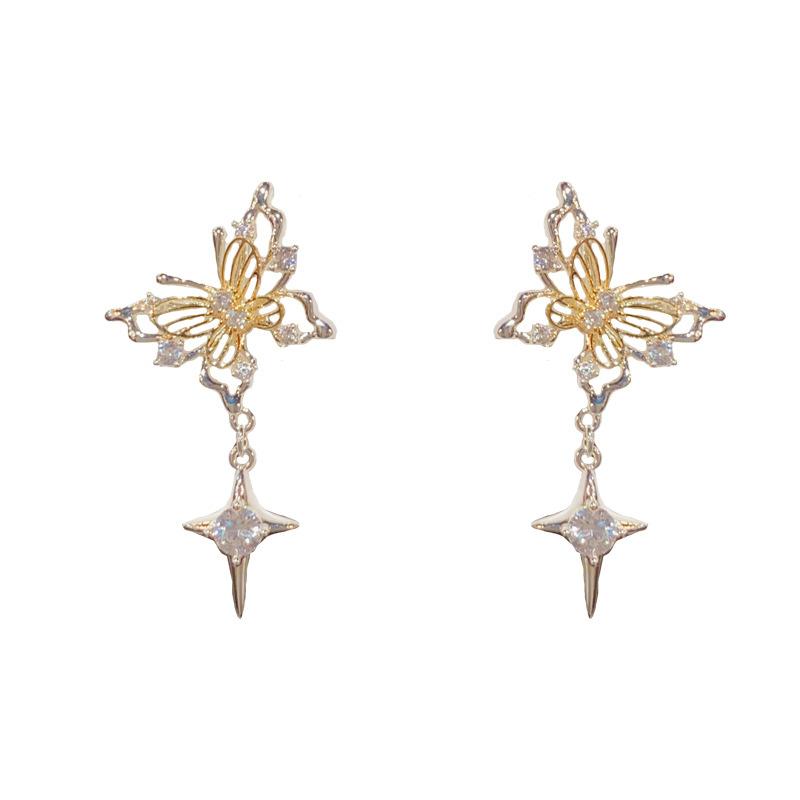 Minimalist Hollow Butterfly Star Tassel Dangle Earrings Versatile Fashion Jewelry For Women