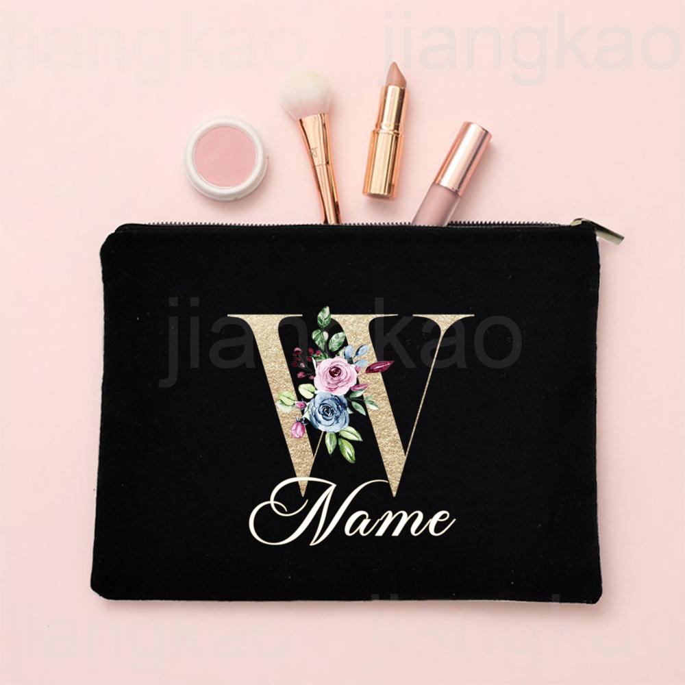 Personalised Letter with Name Makeup Bag Bridal Cosmetic Case Canvas Monogram Toiletry Bags Birthday Wedding Bridesmaid Gifts