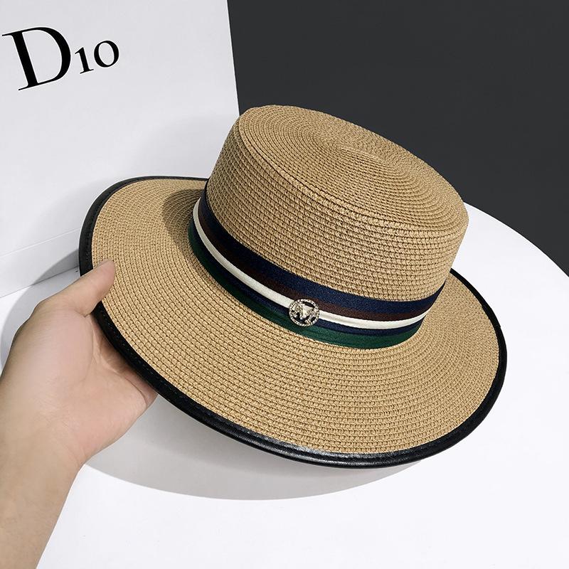 French retro M standard hat women's summer sunshade sun protection British flat top hat beach seaside vacation sun hat