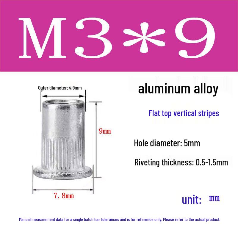 US Standard Flat Head Vertical Knurled Rivet Nut - Aluminum Alloy/Stainless Steel/Galvanized