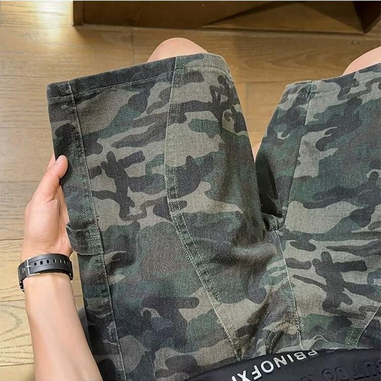 American high street slack ripped jeans men's new men's high waist light color straight loose pants