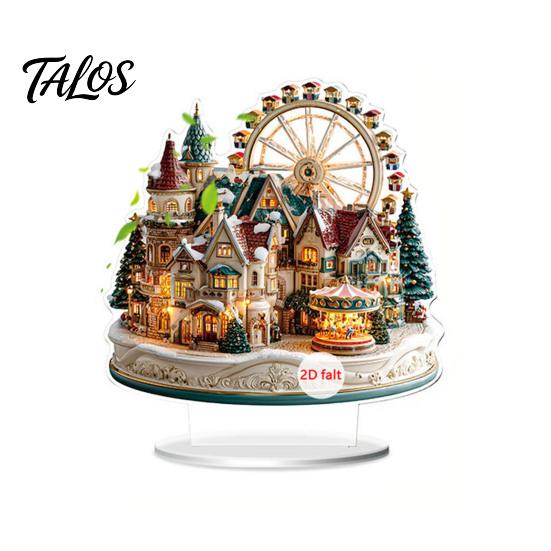 Vánoční městečko Dekorativní prvek 2D Akrylová ozdoba Ruské kolo pro sváteční stromek, Nádherná řemeslná dárková deska, Dekorace, Potřeby pro vánoční večírek