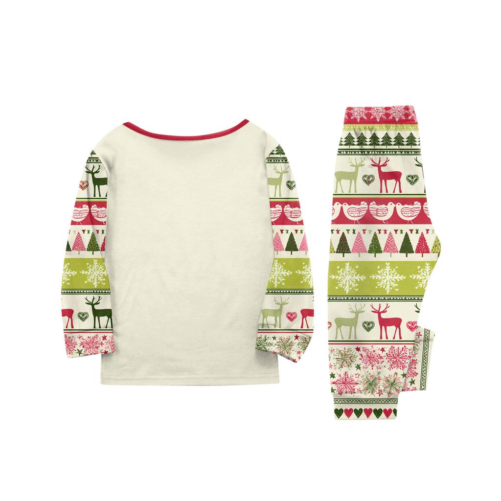 Christmas Print Matching Family Loungewear Set with Long Sleeve Neck Top and Pants for Parents and Kids