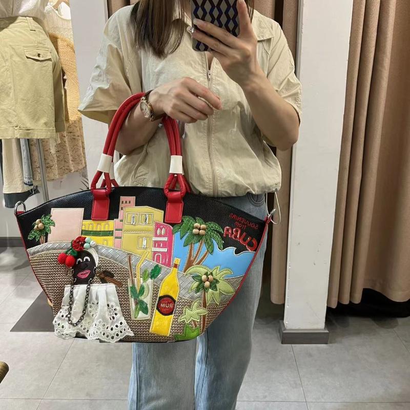 Printemps Nouvelle Mode Grand Sac Fourre-Tout Créatif Épissage Brodé Sacs à Bandoulière pour Femmes Sac Panier Haute Capacité Européen Américain Rétro Sacs à Main pour Dames