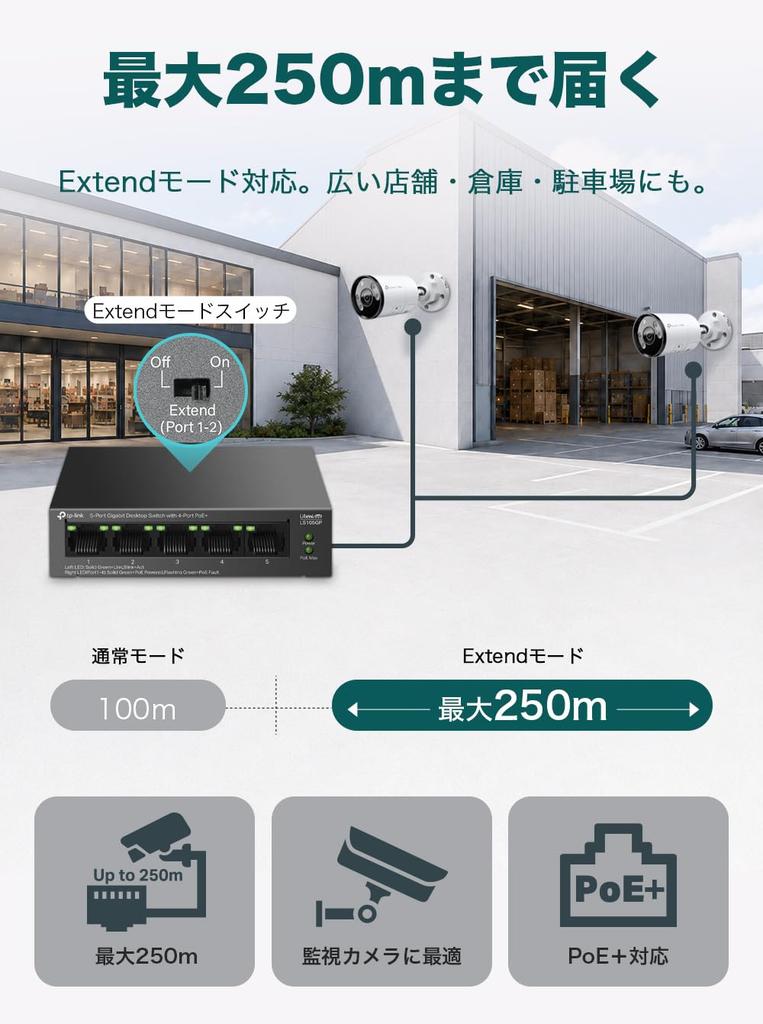 TP-Link 5-Port Switching Hub, 10/100/1000Mbps, PoE Power Supply, Metal Casing, LS105GP [Amazon.co.jp Exclusive]
