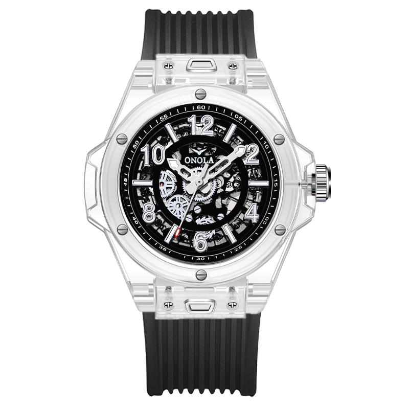 ONOLA ON3836 Fashion Luxury Hollow Automatic Mechanical Watch Women Waterproof Transparent Case Watch for Men Montres Pour Homme
